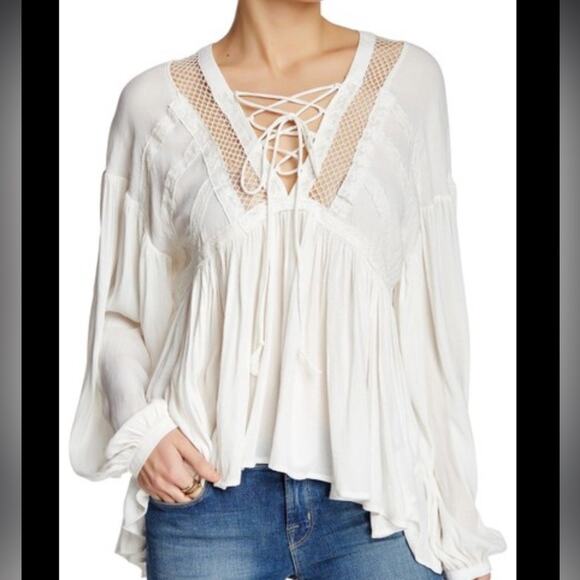 Free People Don't Let Go Pheasant Blouse Small Ivory - Picture 1 of 10